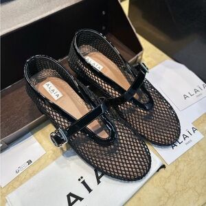 Alaia Black Mesh Mary Jane Flats